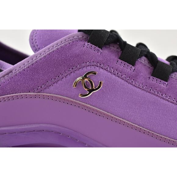 Chanel 20C Mens Purple Black White CC Logo Lace Up Low Top Trainer Sneaker 44 11 - Picture 5 of 13